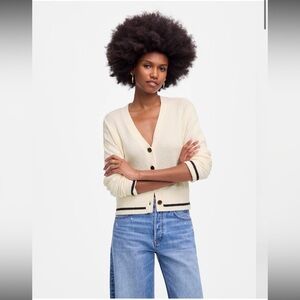 NEW Madewell Bouclé-Knit Cardigan in Vintage Ivory with Navy stripe Small NV242